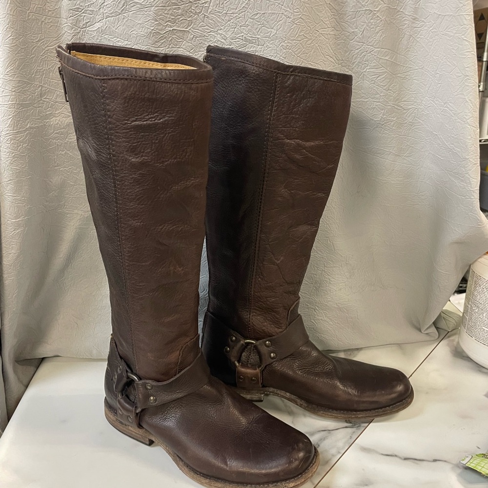 Frye Dark Brown Harness Tall Boots